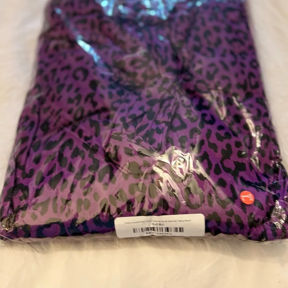 NWT Rebel Raven Purple Leopard Print 3 Piece Cami Shorts W/ Robe Set - Picture 7 of 7